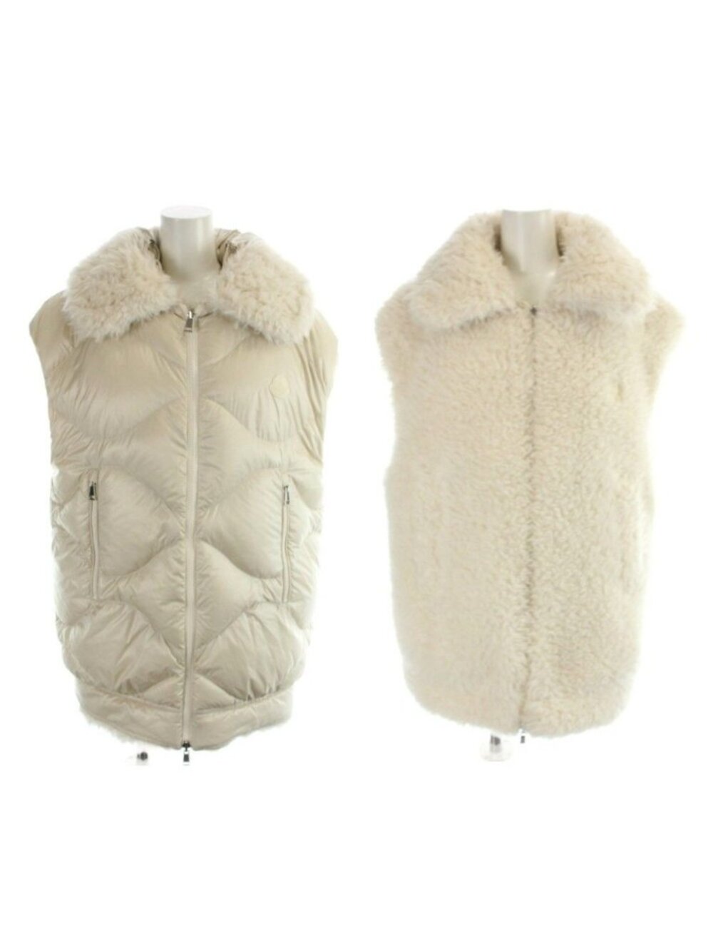 Moncler Achard Gilet Achardgilet Down Vest Faux Fur Reversible Logo Ivory 0